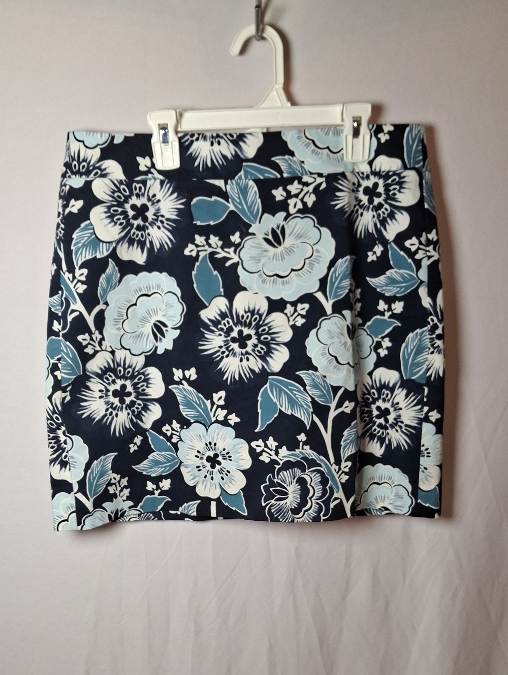 LOFT Outlet Navy Mini Skirt with Light Blue and White Floral Print
